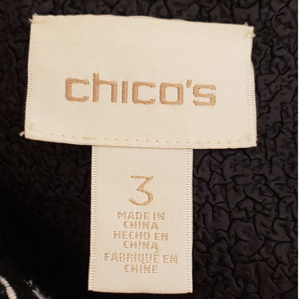 Chico's Black & White Crinkle Woven Design Open Front Jacket, SZ 3 (US 16/18) - Picture 8 of 10